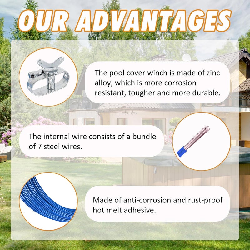 LanPool Pool Cover Winch and Cables Kits,Winterize Pool Closing Kits Pool Cable and Winch,102ft HeavyDuty Pool Cover Wire and Winchs,Pools Covers Cables & Ratchet Kits for Above Ground Pool Winter Covers-Blue - Image 4